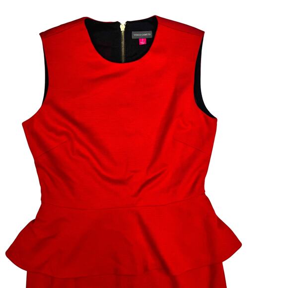 Vince Camuto Red peplum Sheath dress Womens size 2 Gold Zipper - Picture 1 of 11